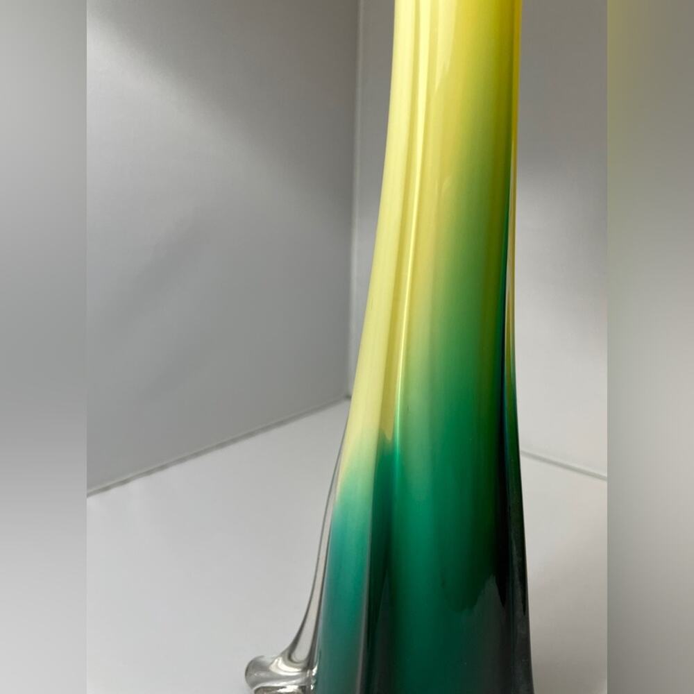 Hand Blown Jack In The Pulpit Calla Lily Art Glass Vase 15.5" Ombre Yellow Teal‎ - Picture 3 of 12